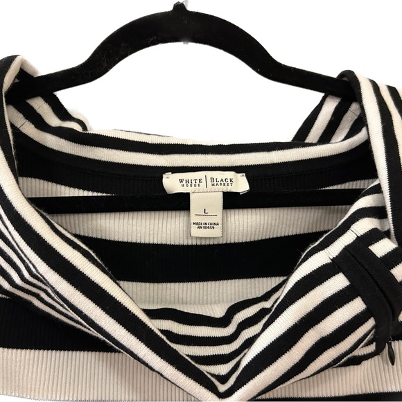 White House Black Market Knit Cotton Sweater Black and White Striped Size Large - Picture 4 of 4